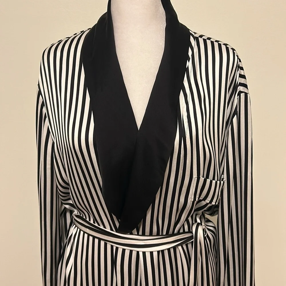 Ralph Lauren $2890 Purple Label Black and White Stripe Kalpita Coat Size 10 - Picture 6 of 15